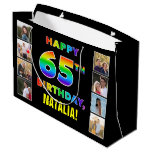 [ Thumbnail: 65th Birthday: Rainbow Text, Custom Photos & Name Gift Bag ]