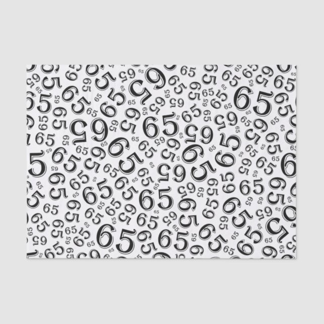 65th Birthday Random Number Pattern Black/White Tissue Paper (Front)