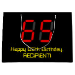 [ Thumbnail: 65th Birthday: Red Digital Clock Style "65" + Name Gift Bag ]