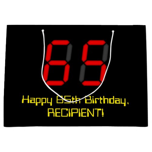 65th Birthday Red Digital Clock Style 65  Name Large Gift Bag