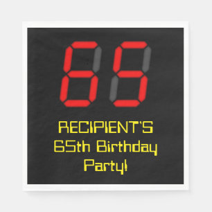 65th Birthday: Red Digital Clock Style "65" + Name Napkins