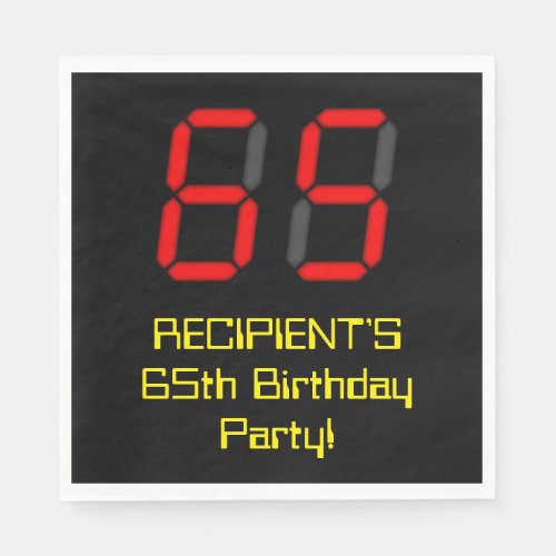 65th Birthday Red Digital Clock Style 65  Name Napkins