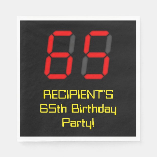 65th Birthday: Red Digital Clock Style "65" + Name Napkins (Front)