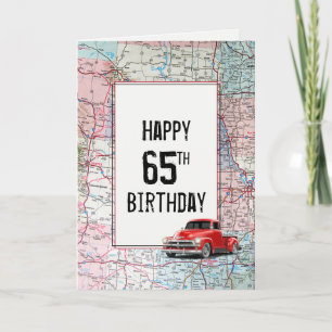 65th Birthday Red Retro Truck on Map Card
