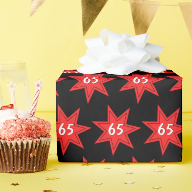 65th Birthday Red Star  Wrapping Paper (Birthday Party)