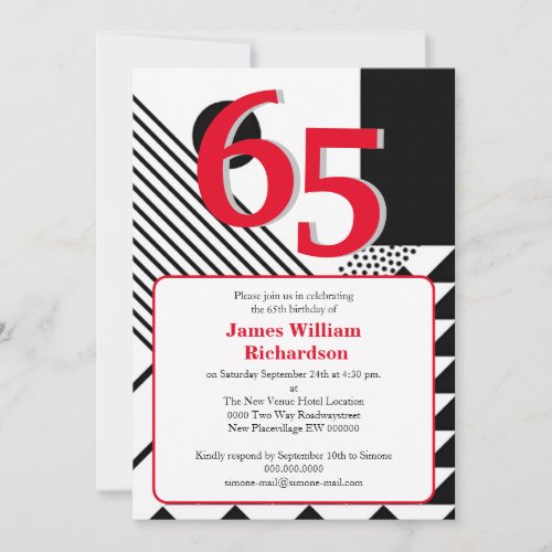 65th birthday retro memphis style personalizable invitation