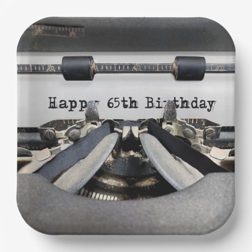 65th Birthday Retro Typewriter  Paper Plates