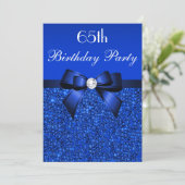 65th Birthday Royal Blue Sequins Bow and Diamond Invitation (Standing Front)