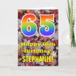 [ Thumbnail: 65th Birthday; Rustic Autumn Leaves; Rainbow "65" Card ]