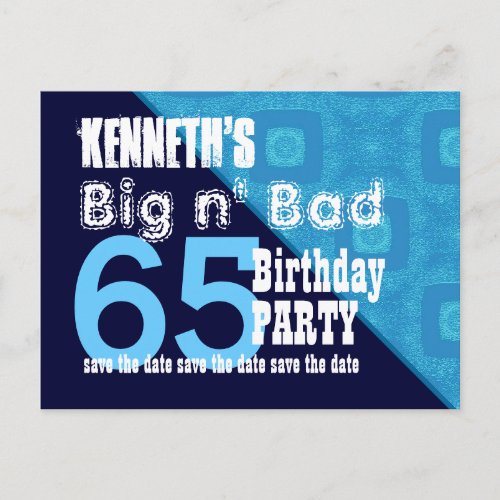 65th Birthday Save the Date Blue Diagonal V02A18 Announcement Postcard