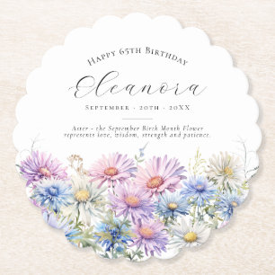 65th Birthday September Birth Flower Custom Paper Coaster