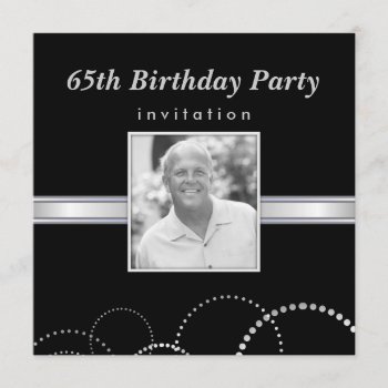 65th Birthday Silver & Black Photo Invitations by SquirrelHugger at Zazzle