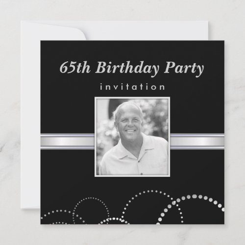 65th Birthday Silver &amp; Black Photo Invitations