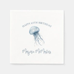 65th Birthday Simple Coastal Jellyfish Custom Napkins