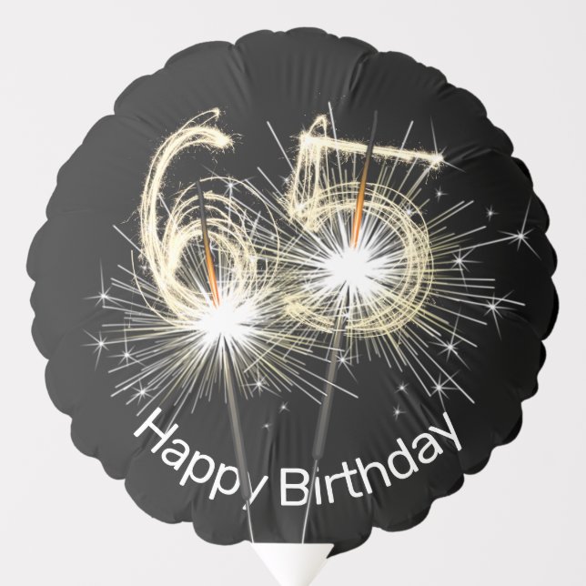 65th Birthday Sparklers on Black Balloon (Front)