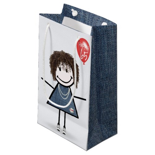 65th Birthday Stick Figure Girl with Balloon Small Gift Bag