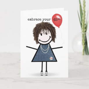 65th Birthday Stick Figure Girl with Red Balloon Card