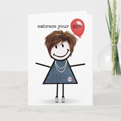 65th Birthday Stick Figure Girl with Red Balloon  Card