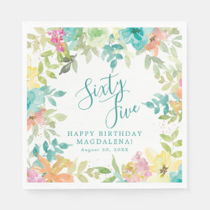 65th Birthday Summer Watercolor Floral Custom Napkins