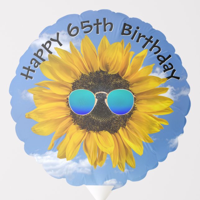 65th Birthday Sunflower With Sunglasses Balloon (Front)