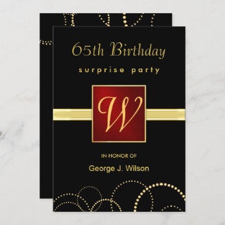 65th Birthday Surprise Party - Elegant Monogram Invitation