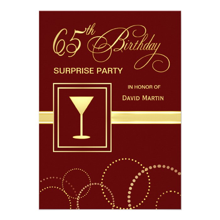 65th Birthday Surprise Party Invitation   Burgundy