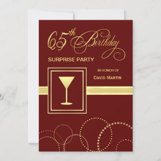 65th Birthday Surprise Party Invitation - Burgundy