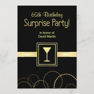 65th Birthday Surprise Party Invitations - Black