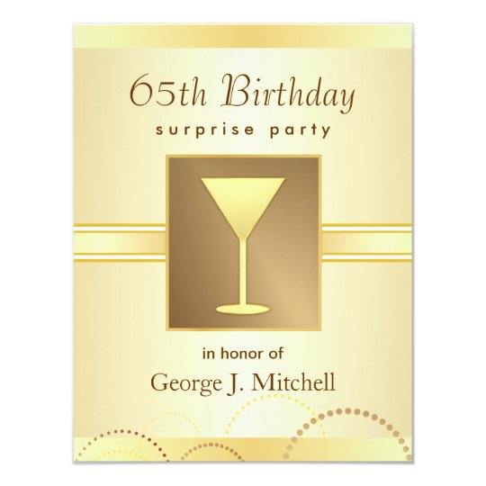 65th Birthday Surprise Party Invitations - Gold | Zazzle.com