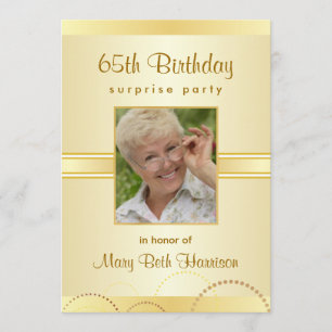 65th Birthday Surprise Party Photo Invitations