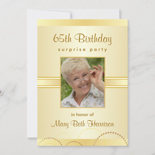 65th Birthday Surprise Party Photo Invitations (Front)
