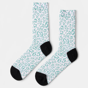 65th Birthday Teal Random Number Pattern Socks