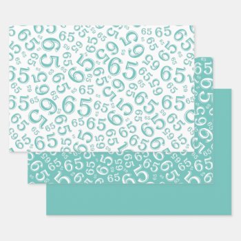 65th Birthday Teal & White Number Pattern 65 Wrapping Paper Sheets by NancyTrippPhotoGifts at Zazzle
