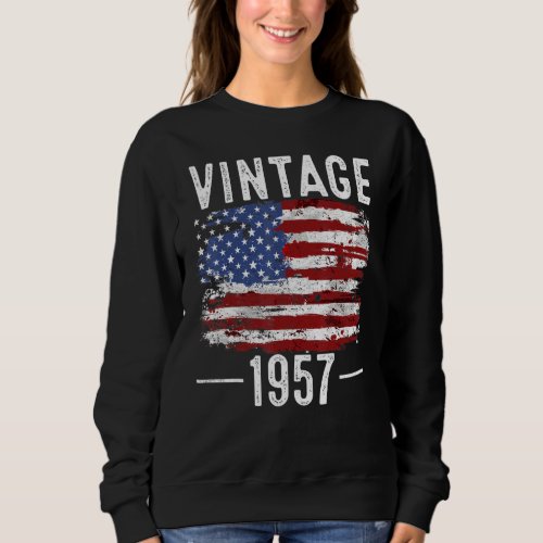 65th Birthday Usa Flag Vintage American Flag 1957 Sweatshirt