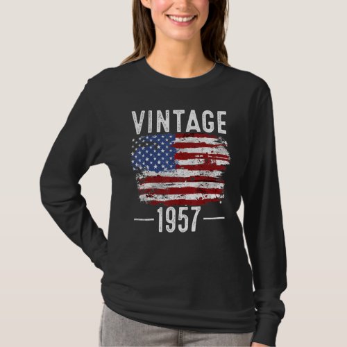 65th Birthday Usa Flag Vintage American Flag 1957 T_Shirt