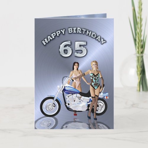 65th birthday with girls and a motorcycle card