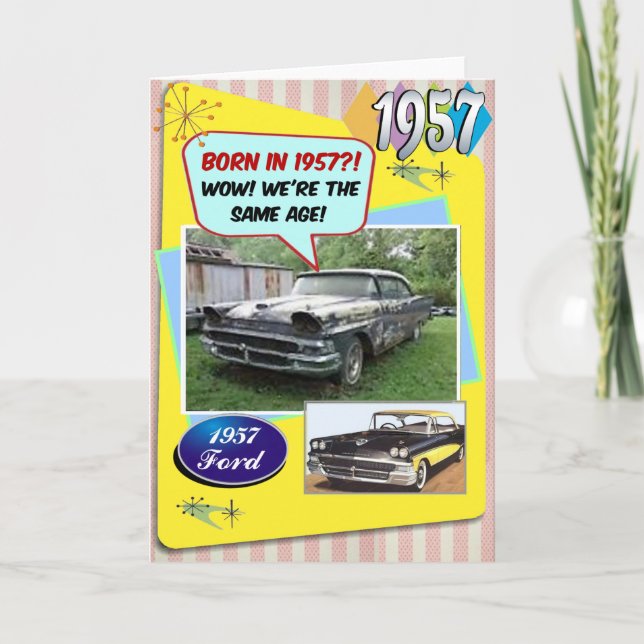65th Birthday! Wow, same age as this 1957 Chevy! Card (Front)