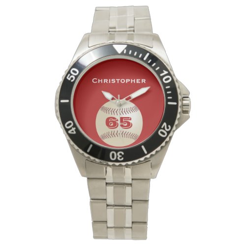 65th Birthday Wrist Watch Personalized Baseball Watch