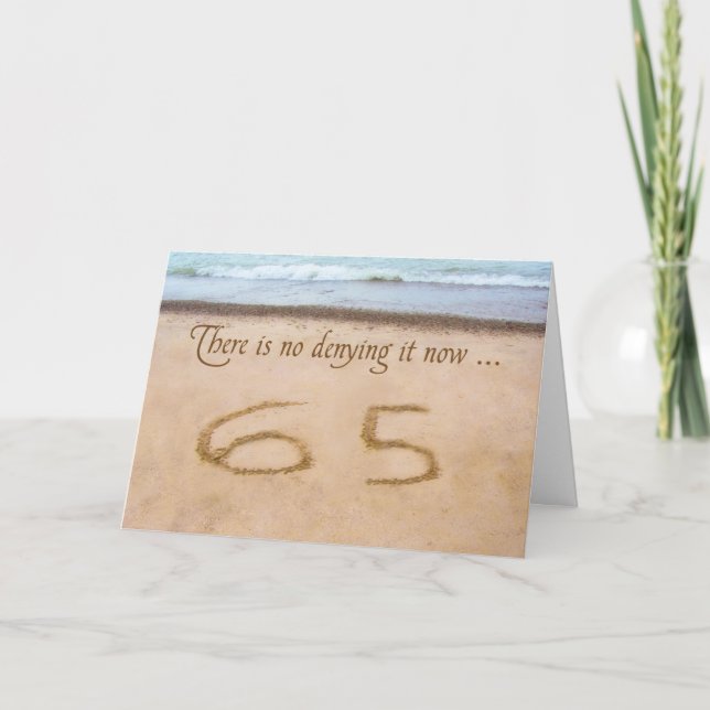65th Birthday Writing in Sand Seashore Card (Front)