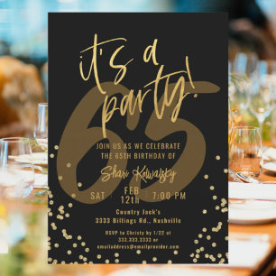 65th Black and Gold Fun Birthday Party Invitation