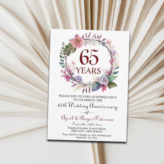 65th Blue Sapphire Surprise Wedding Anniversary  Invitation (Creator Uploaded)