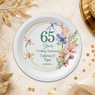 65th Blue Sapphire Wedding Anniversary Gold Frame  Paper Plates