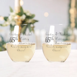 65th Blue Sapphire Wedding Anniversary Signature Stemless Wine Glass