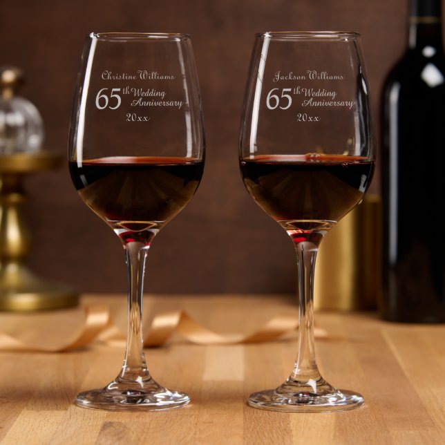 65th Blue Sapphire Wedding Anniversary Wine Glass (Party)