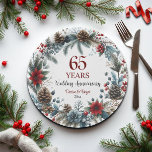 65th Blue Sapphire Wedding Anniversary Winter Paper Plates