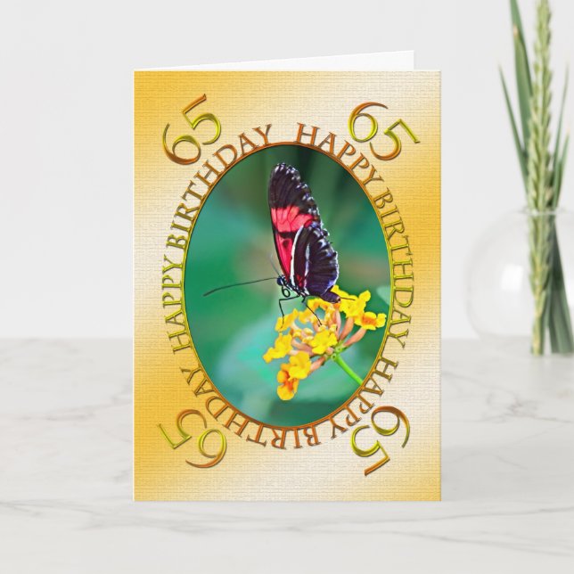 65th Butterfly and flower birthday card (Front)