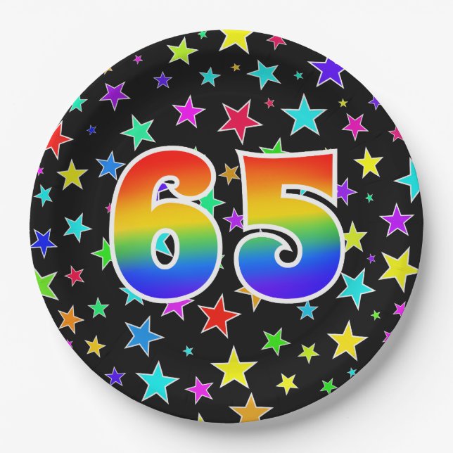 65th Event: Bold, Fun, Colorful Rainbow 65 Paper Plates (Front)
