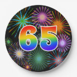 [ Thumbnail: 65th Event - Fun, Colorful, Bold, Rainbow 65 Paper Plates ]