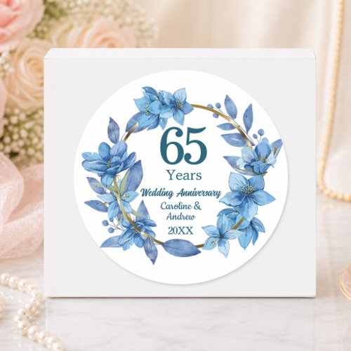 65th Floral Blue Sapphire Wedding Anniversary Classic Round Sticker