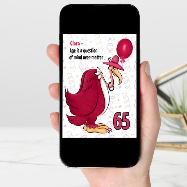 65th Funny Birthday Pink Buzzard with Name Card (Front Digital)
